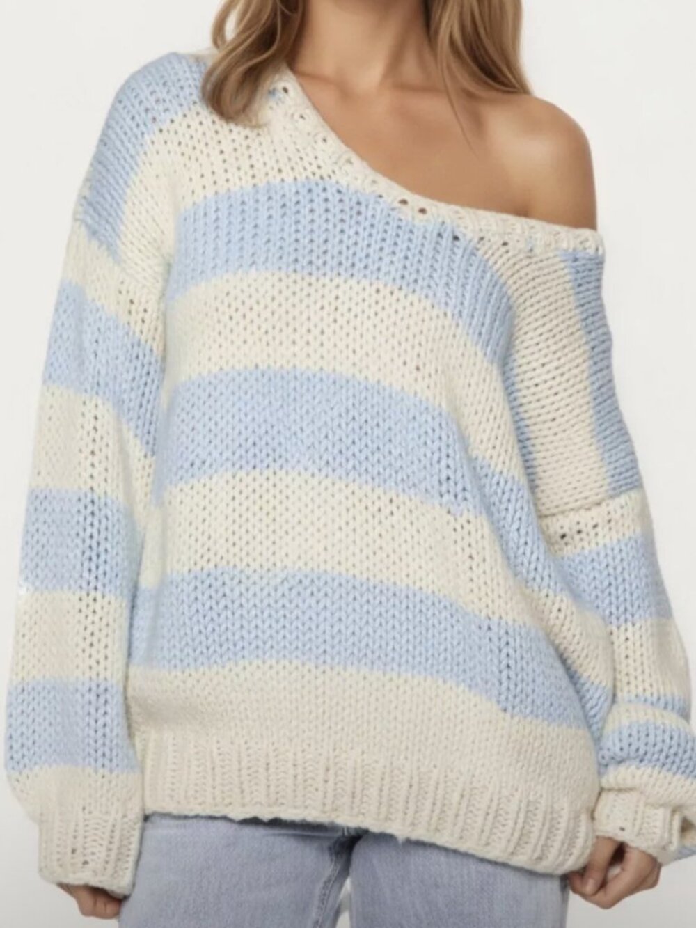Anna Kaci Oversized Striped Knit Sweater